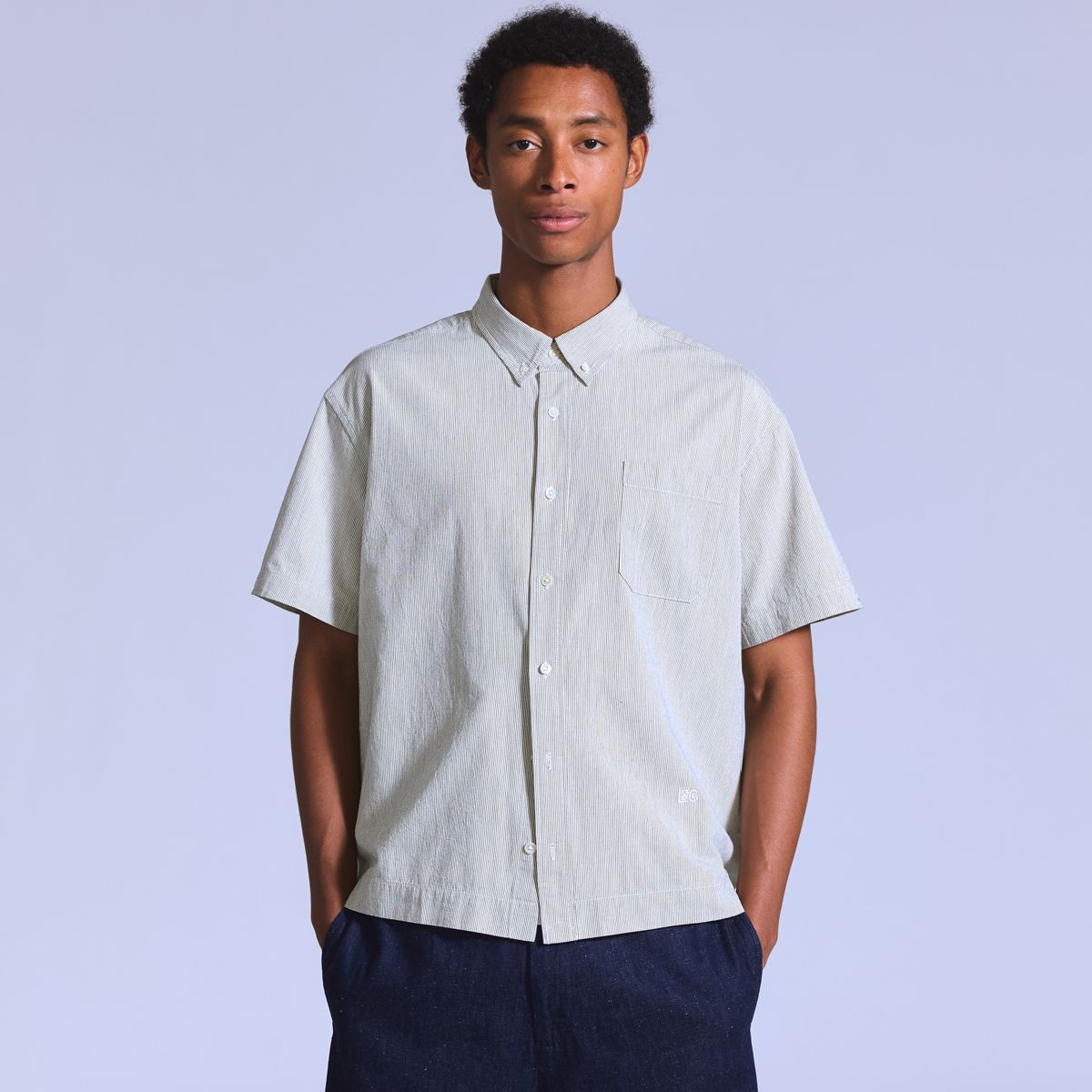 Boxy Short-Sleeve Shirt — Stripe N And A - Grey