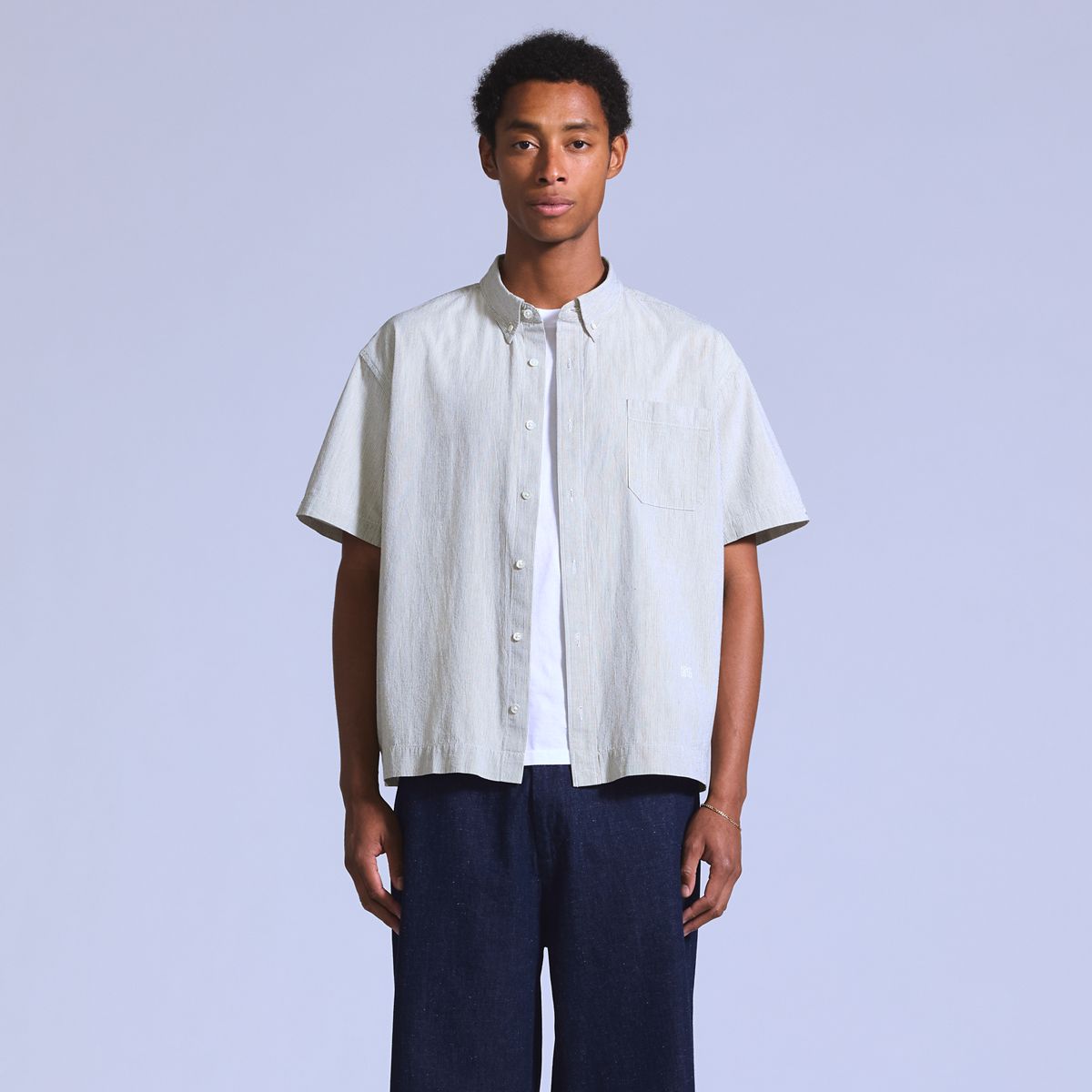 Boxy Short-Sleeve Shirt — Stripe N And A - Grey
