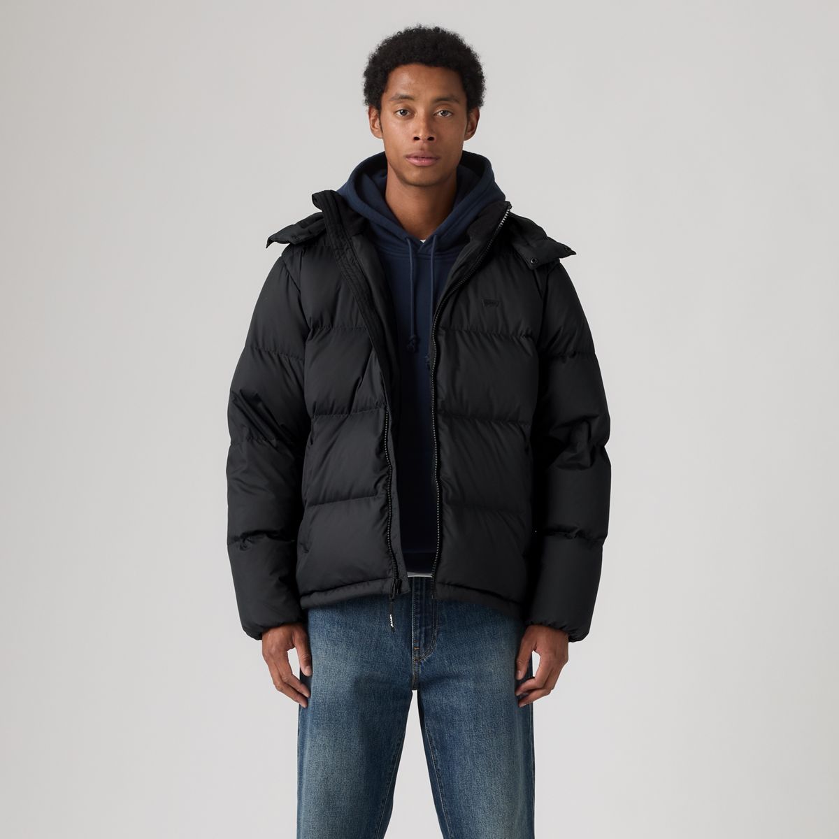 Rockwell Hooded Down Fill Puffer Jacket — Jet Black - Black