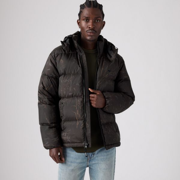Rockwell Hooded Down Fill Puffer Jacket — Grassland Camo Dark Tonal - White