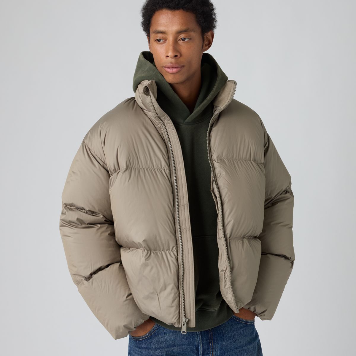 Aurue Down Fill Short Puffer Jacket — Brindle - Brown