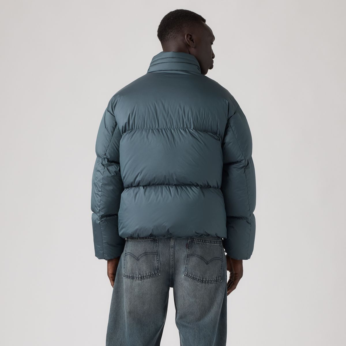 Aurue Down Fill Short Puffer Jacket — Dark Slate - Blue