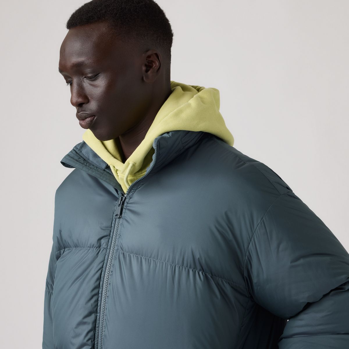 Aurue Down Fill Short Puffer Jacket — Dark Slate - Blue