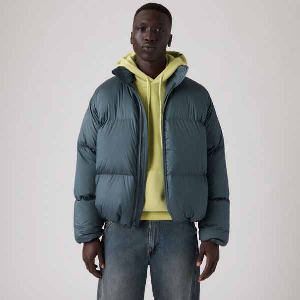 Aurue Down Fill Short Puffer Jacket — Dark Slate - Blue