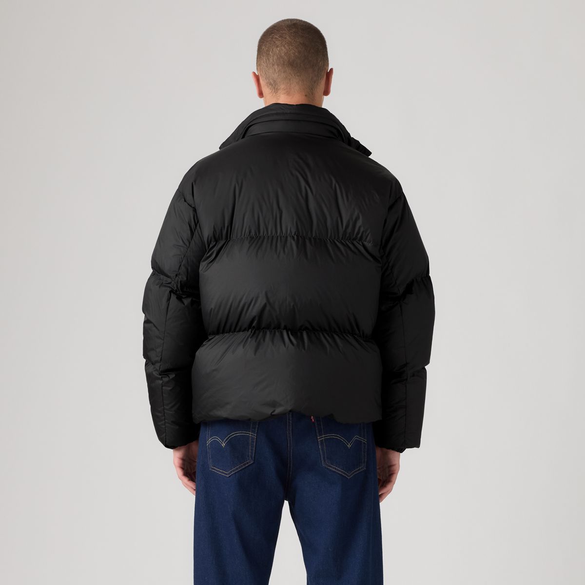 Aurue Down Fill Short Puffer Jacket — Dark Phantom - Black