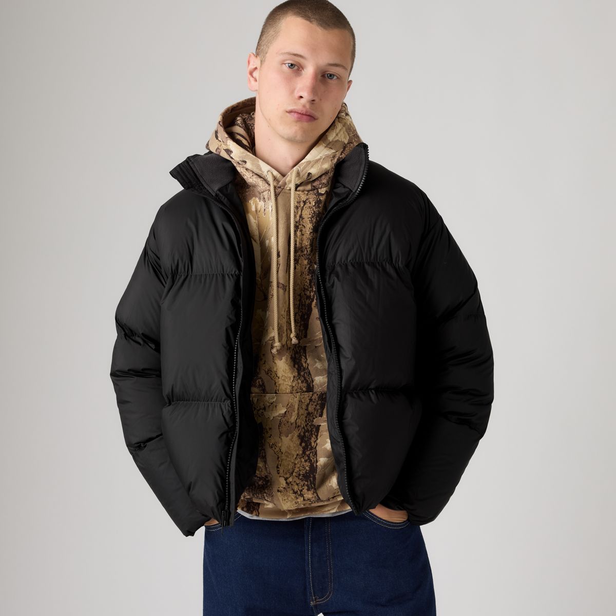 Aurue Down Fill Short Puffer Jacket — Dark Phantom - Black