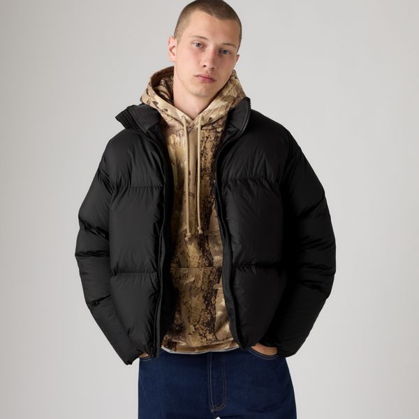 Aurue Down Fill Short Puffer Jacket — Dark Phantom - Black