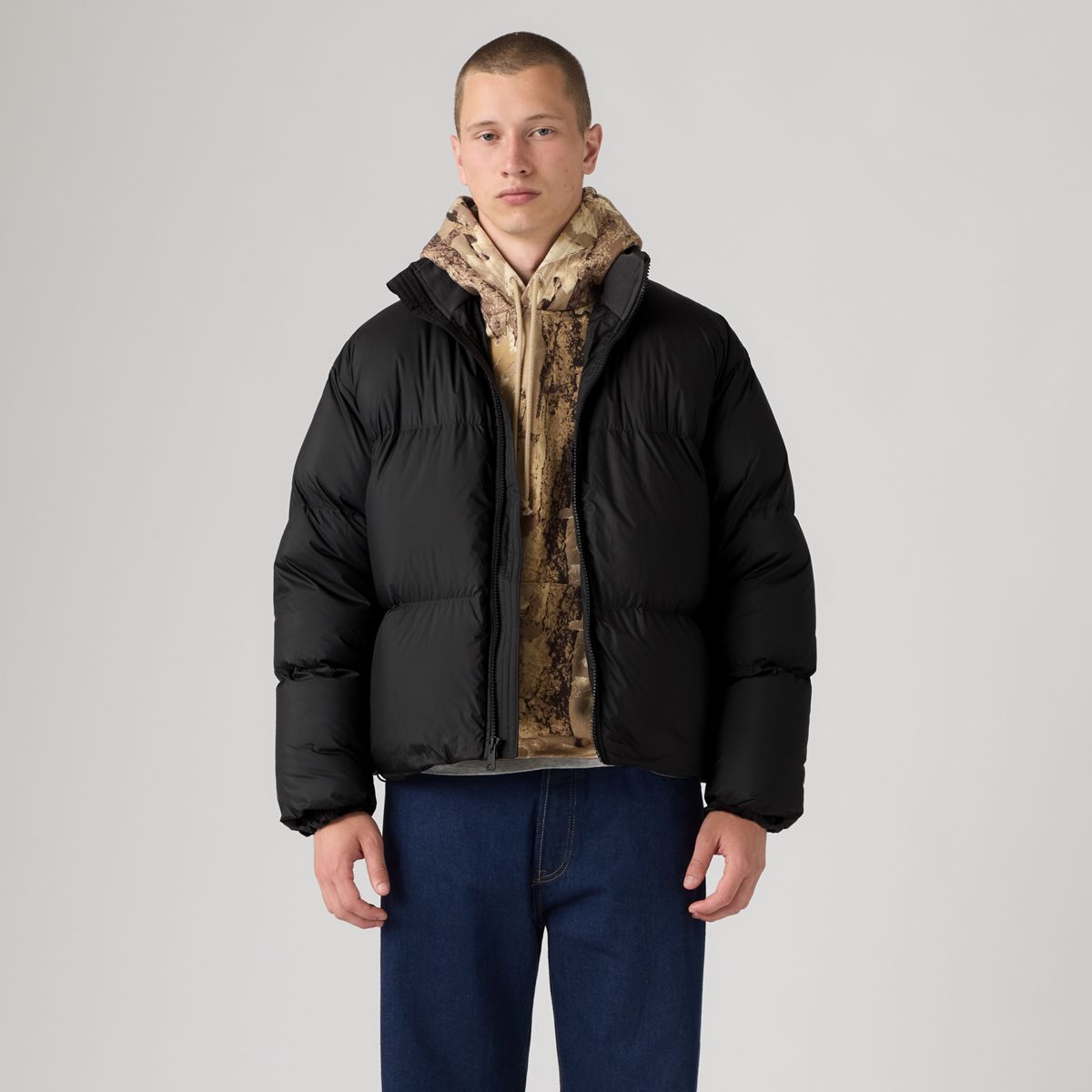 Aurue Down Fill Short Puffer Jacket — Dark Phantom - Black