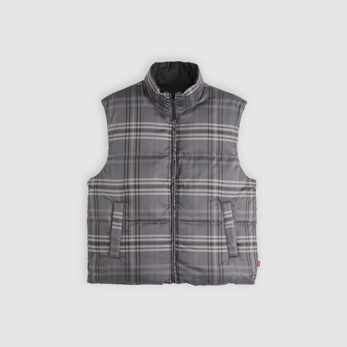 Rockwell Reversible Vest — Dutton Plaid Grey Pinstripe Rip Stop - Grey