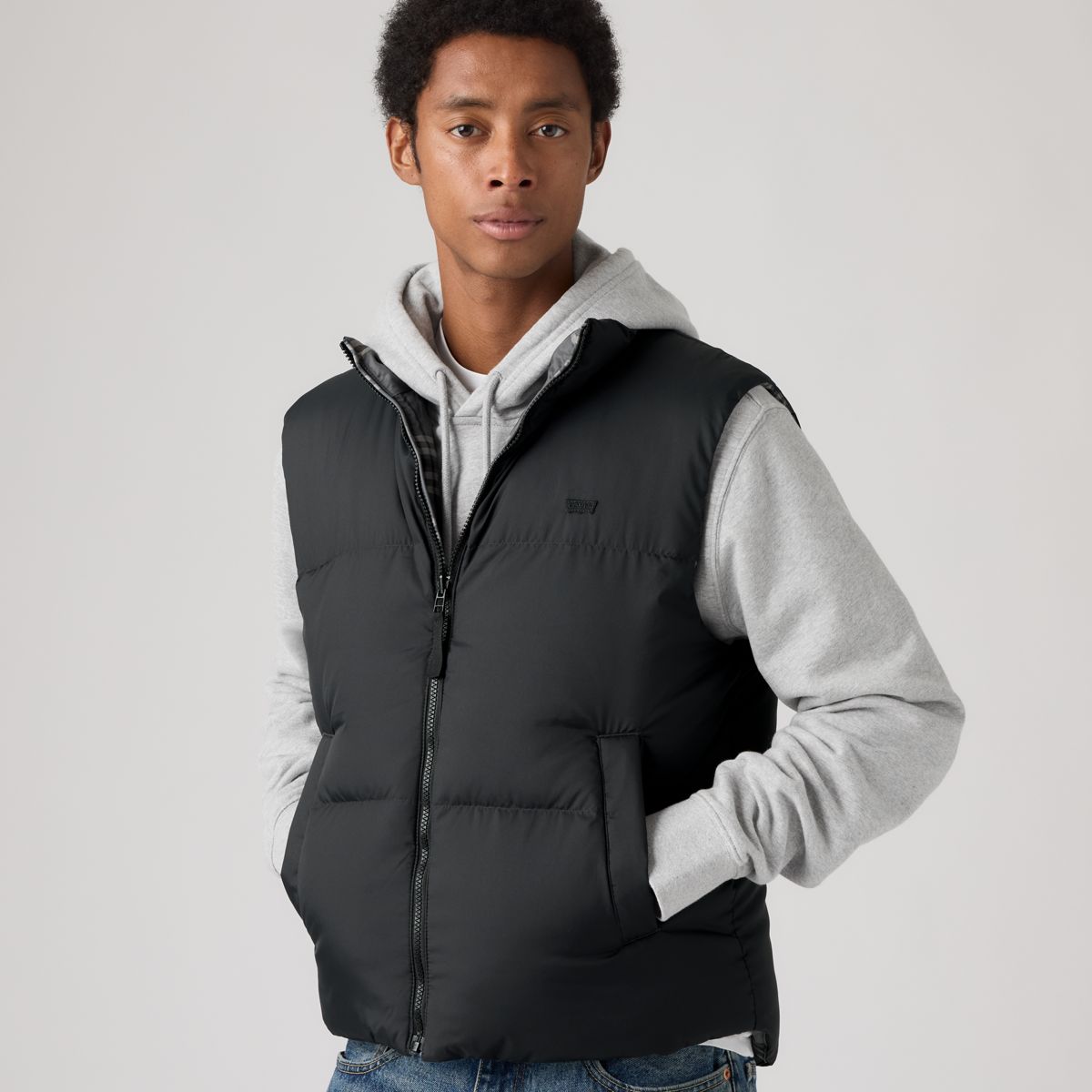 Rockwell Reversible Vest — Dutton Plaid Grey Pinstripe Rip Stop - Grey