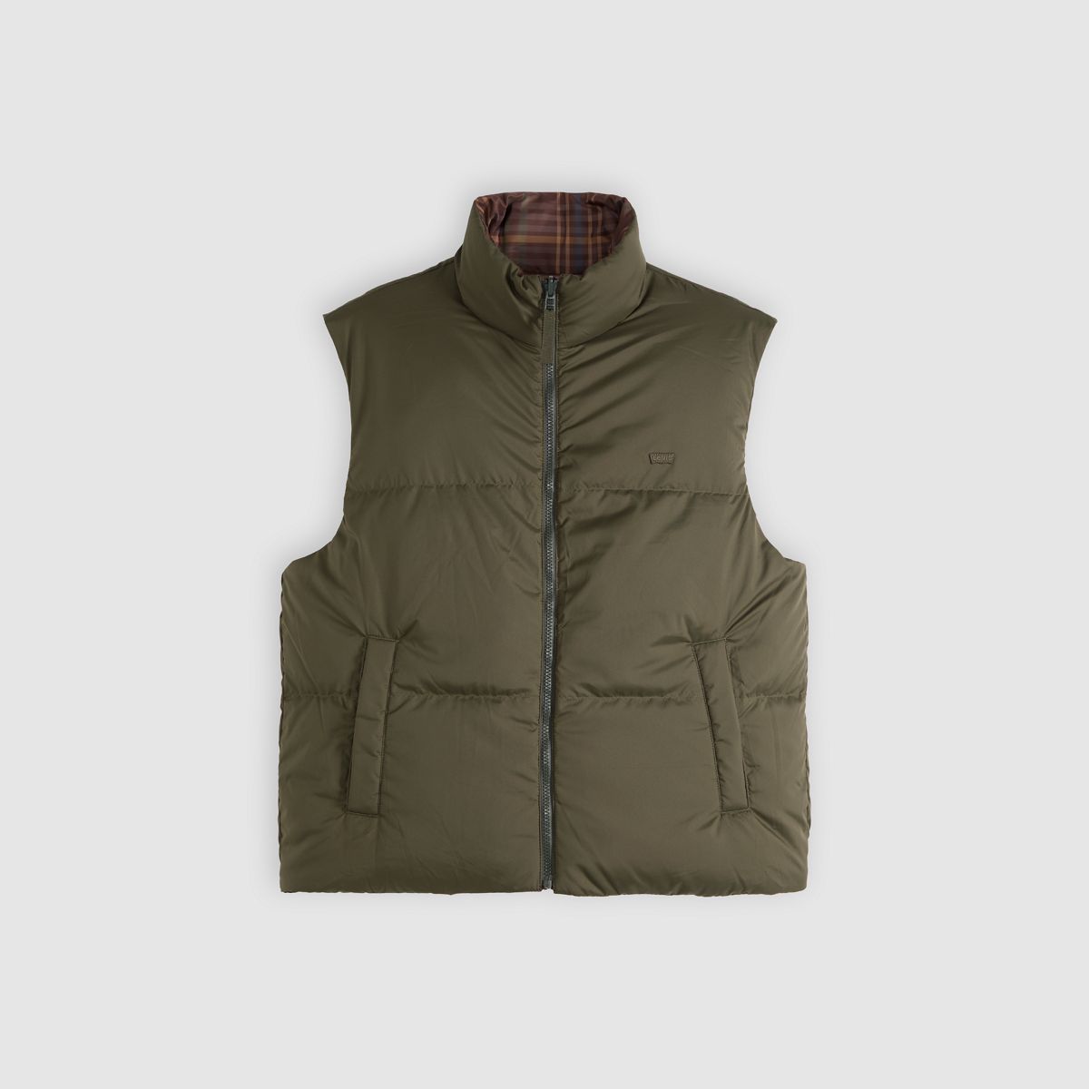 Rockwell Reversible Down Fill Puffer Vest — Dutton Plaid Sparrow - Multi-Color