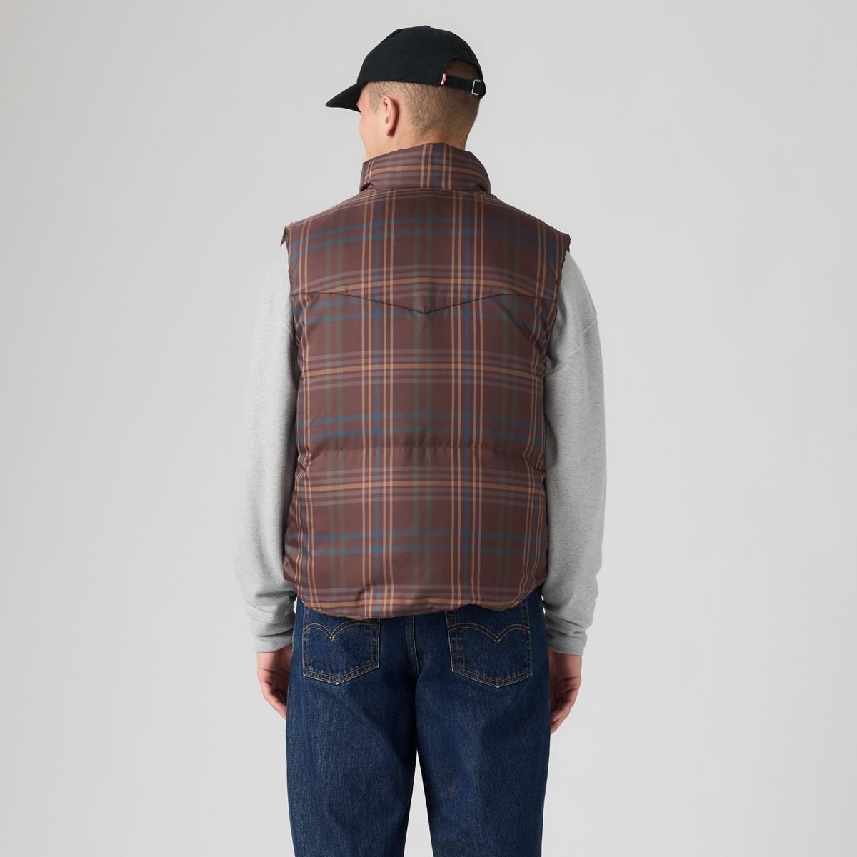 Rockwell Reversible Down Fill Puffer Vest — Dutton Plaid Sparrow - Multi-Color