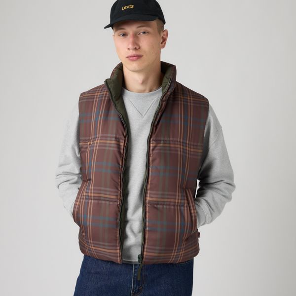 Rockwell Reversible Down Fill Puffer Vest — Dutton Plaid Sparrow - Multi-Color