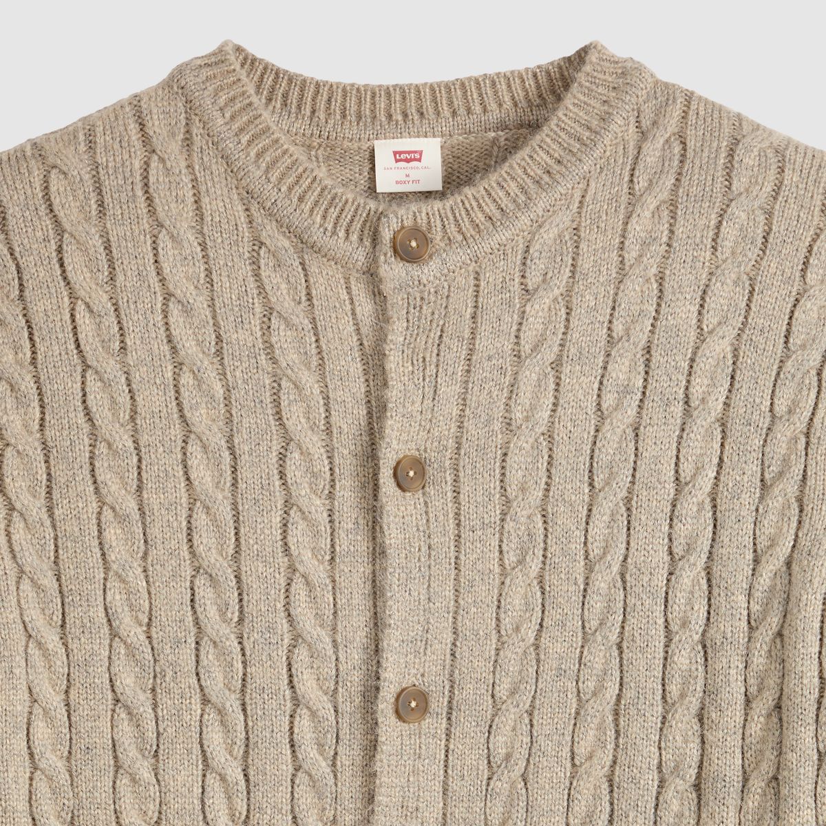 Fulton Crew Cardigan — Brindle Heather - White
