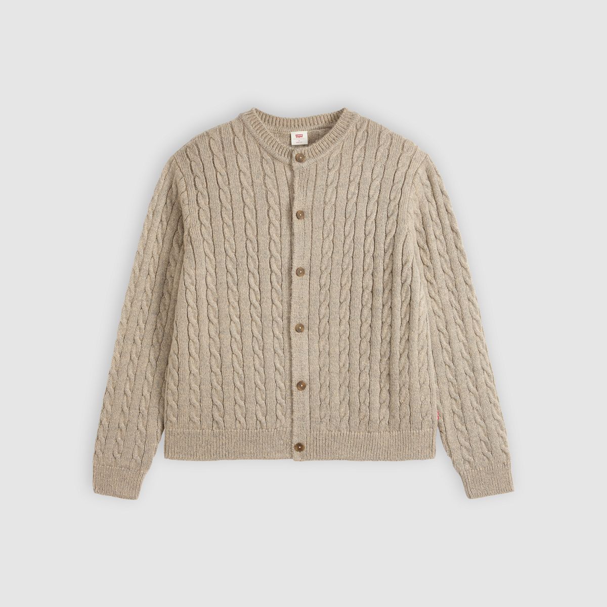 Fulton Crew Cardigan — Brindle Heather - White
