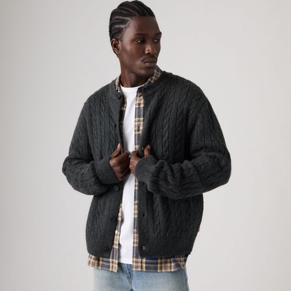 Fulton Crew Cardigan — Dark Gray Heather - Gray