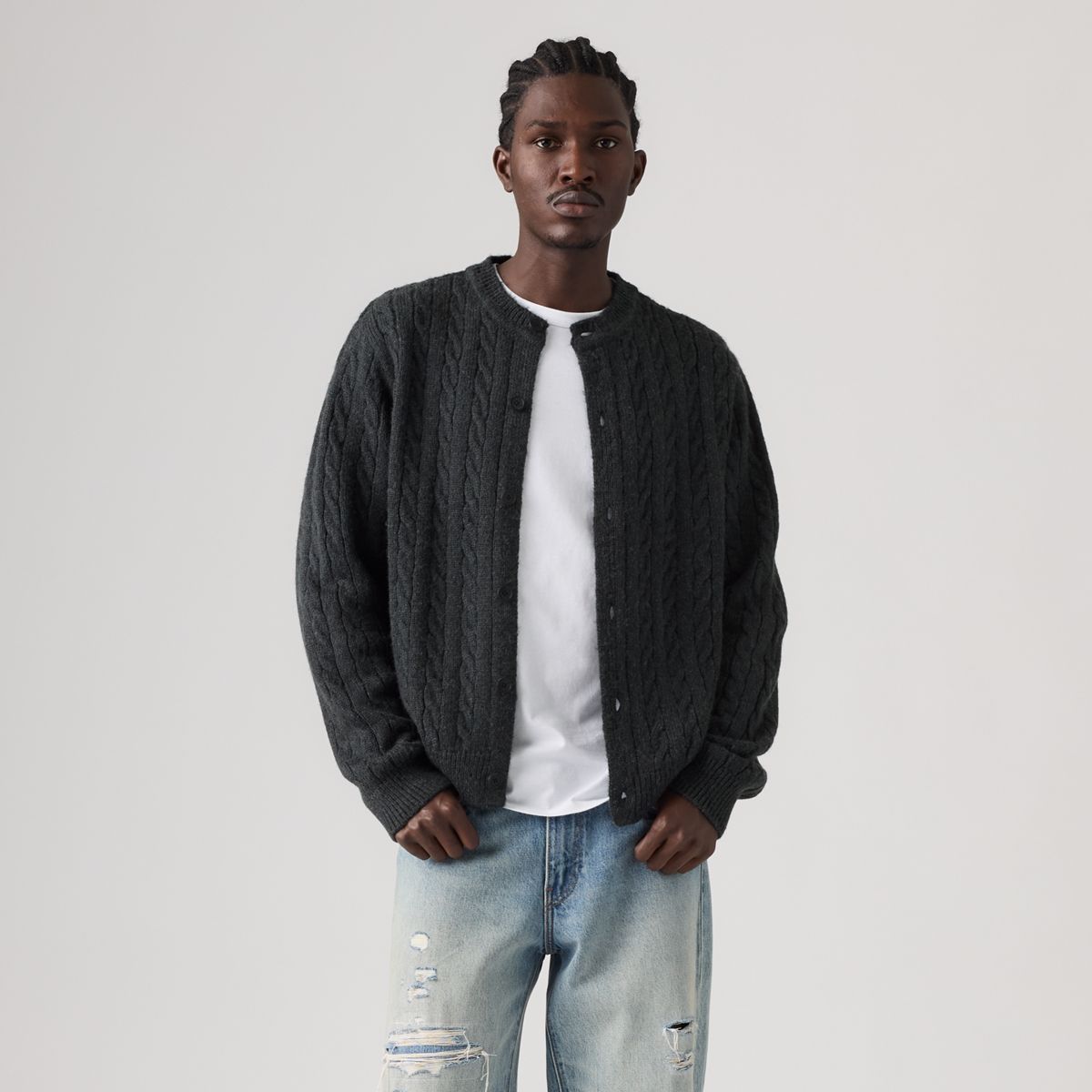 Fulton Crew Cardigan — Dark Gray Heather - Gray