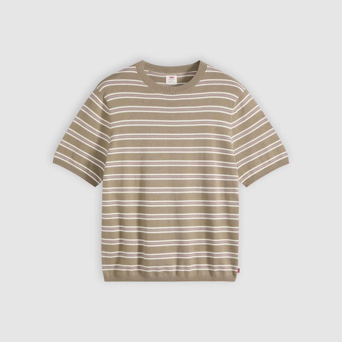 Short-Sleeve Sweater — Lucas Stripe Egret - White
