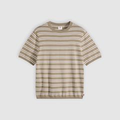 Short-Sleeve Sweater — Lucas Stripe Egret - White 5