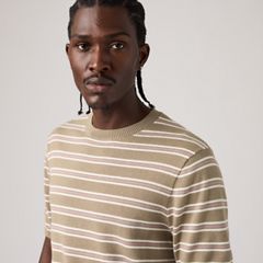 Short-Sleeve Sweater — Lucas Stripe Egret - White 2