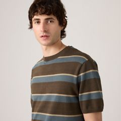 Short-Sleeve Sweater — Terrace Stripe Coffee - Brown 2