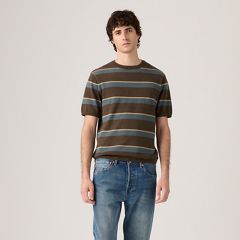 Short-Sleeve Sweater — Terrace Stripe Coffee - Brown 3