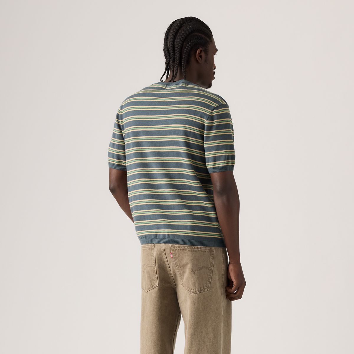 Short-Sleeve Sweater — Lucas Stripe Dark Slate - Blue