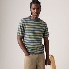 Short-Sleeve Sweater — Lucas Stripe Dark Slate - Blue 2