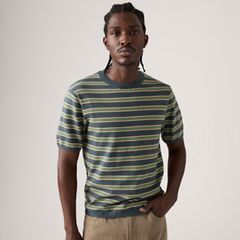 Short-Sleeve Sweater — Lucas Stripe Dark Slate - Blue 1