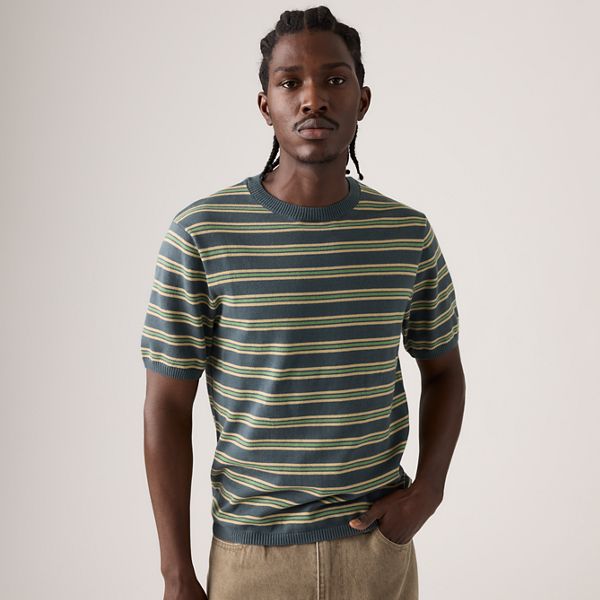 Short-Sleeve Sweater — Lucas Stripe Dark Slate - Blue