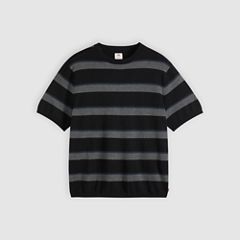 Short-Sleeve Sweater — Terrace Stripe Charcoal Heather - Grey 5