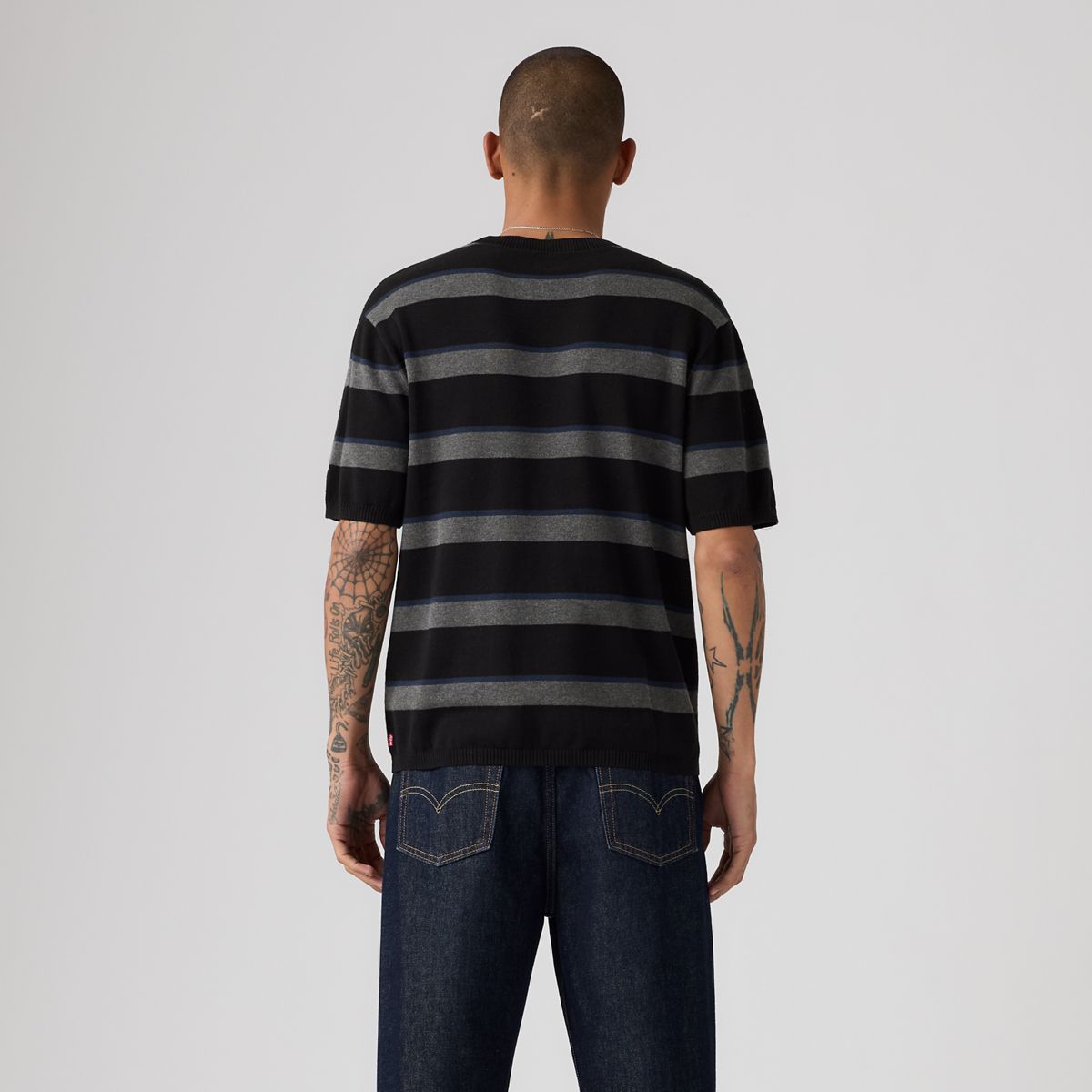 Short-Sleeve Sweater — Terrace Stripe Charcoal Heather - Grey
