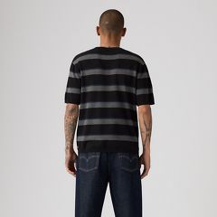 Short-Sleeve Sweater — Terrace Stripe Charcoal Heather - Grey 4