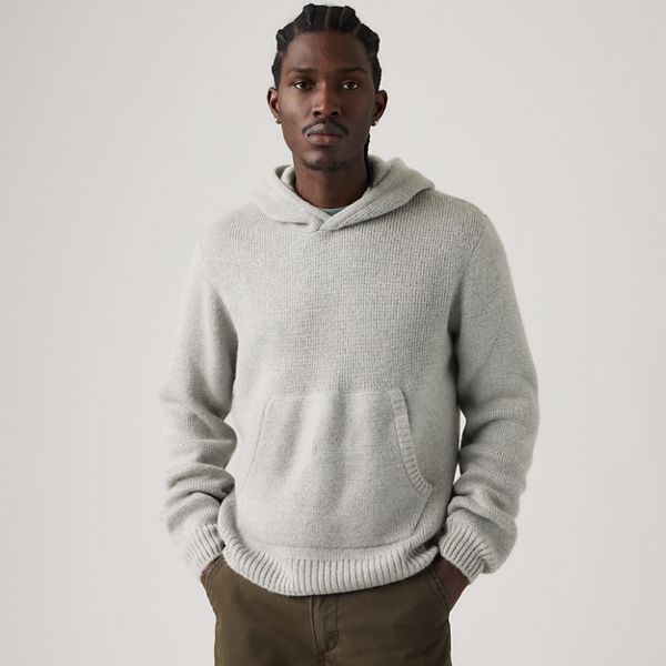 Portola Sweater Hoodie — Mid Tone Grey Heathe - White