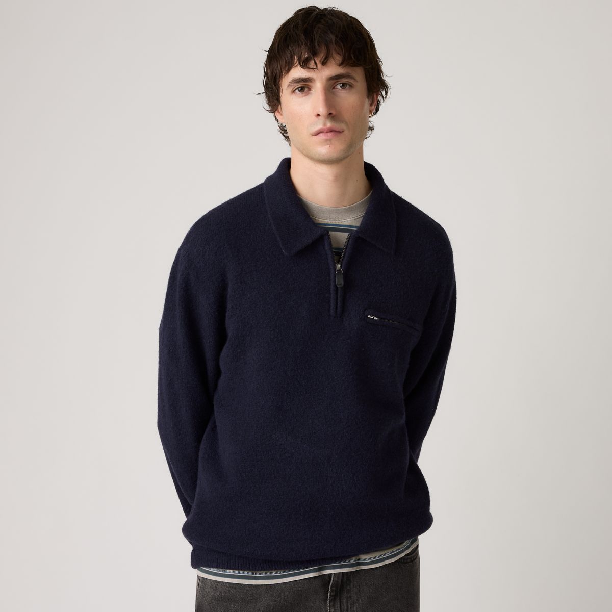 Boulder Quarter-Zip Collared Sweater — Navy Heather - Blue