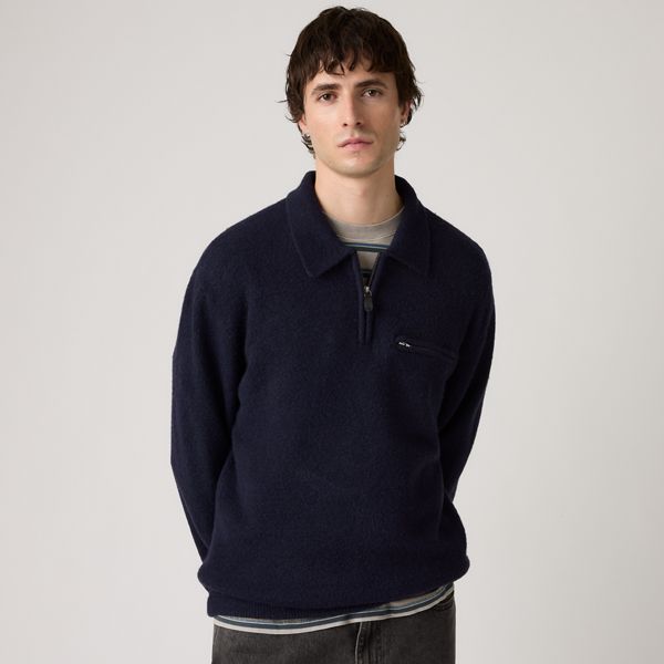 Boulder Quarter-Zip Collared Sweater — Navy Heather - Blue