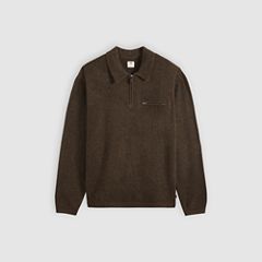 Boulder Quarter-Zip Collared Sweater — Hot Fudge Heather - Brown 5