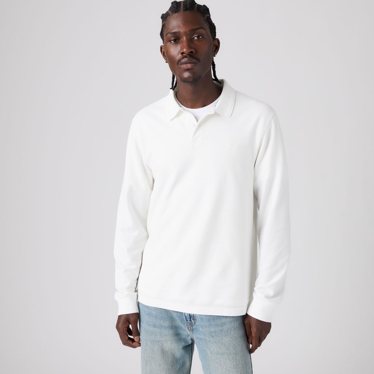 100% Cotton Levi's Original Long-Sleeve Polo — Bright White - White