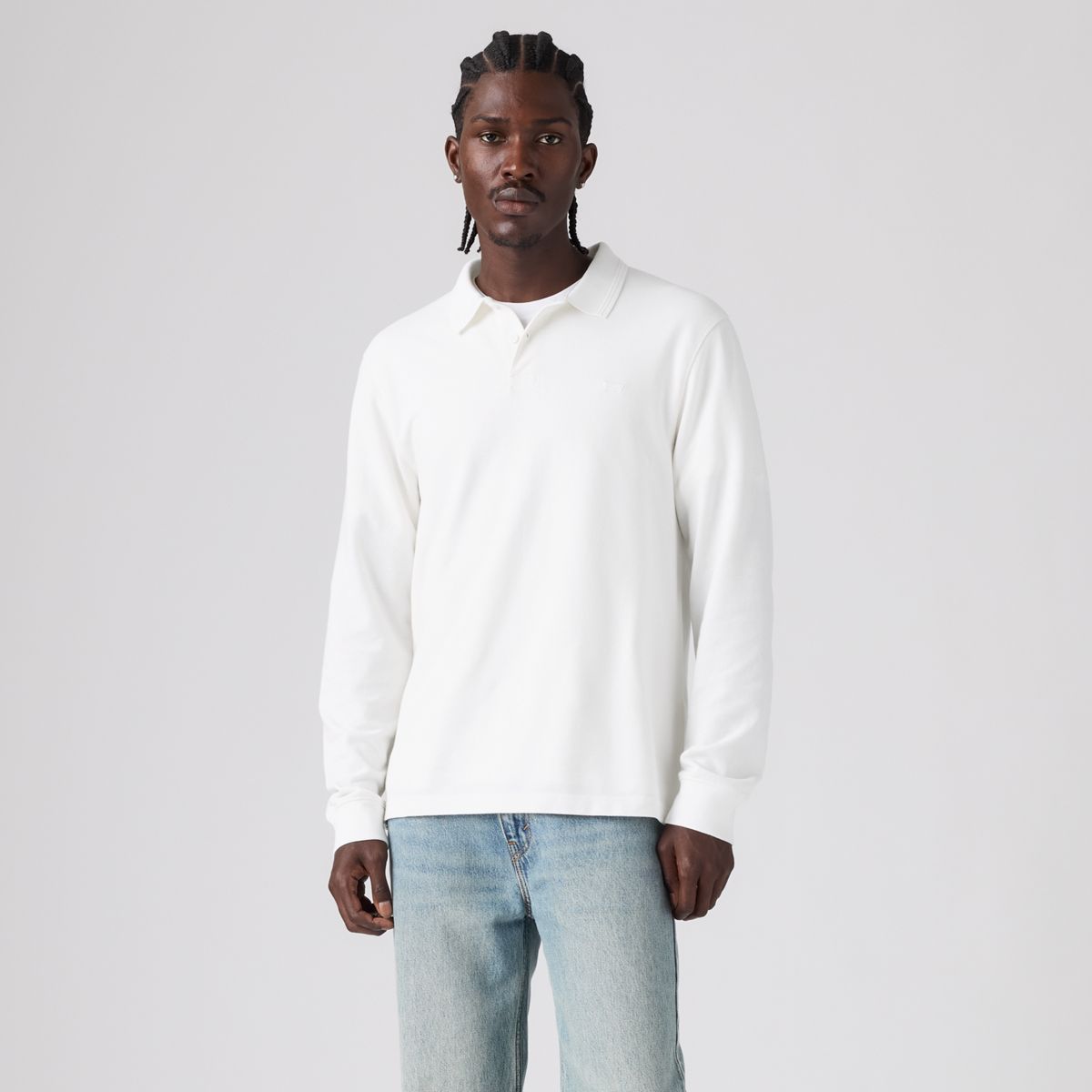 100% Cotton Levi's Original Long-Sleeve Polo — Bright White - White