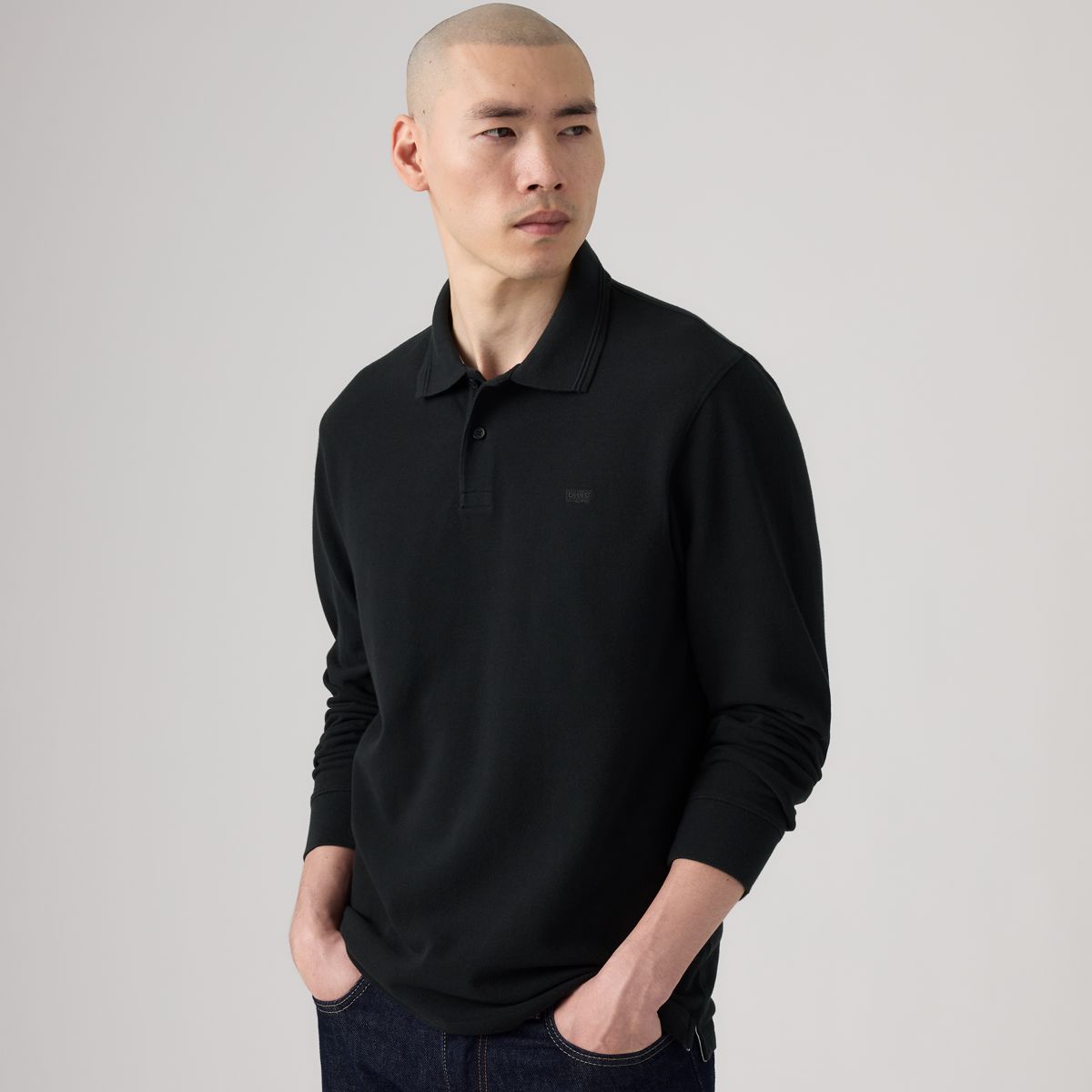 100% Cotton Levi's Original Long-Sleeve Polo — Mineral Black - Black