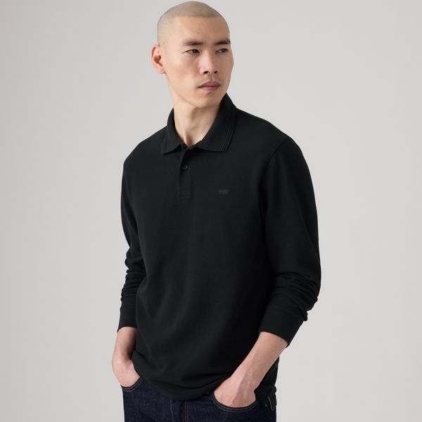 100% Cotton Levi's Original Long-Sleeve Polo — Mineral Black - Black