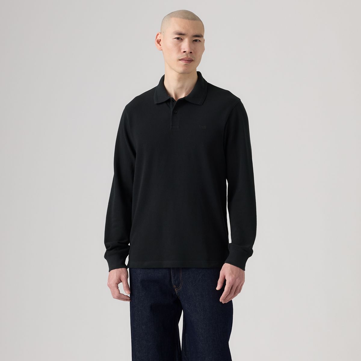 100% Cotton Levi's Original Long-Sleeve Polo — Mineral Black - Black