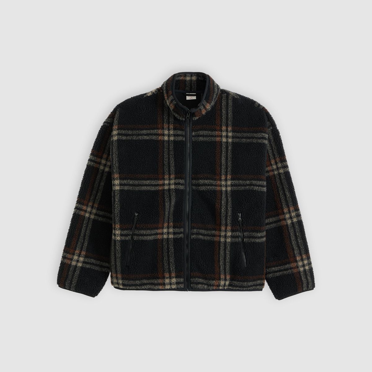 Nolan Sherpa Full-Zip Sweater — Vilja Windowpane Fudge - Brown