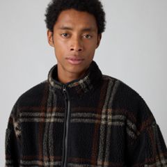 Nolan Sherpa Full-Zip Sweater — Vilja Windowpane Fudge - Brown 2