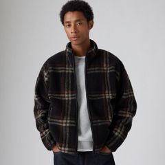 Nolan Sherpa Full-Zip Sweater — Vilja Windowpane Fudge - Brown 1