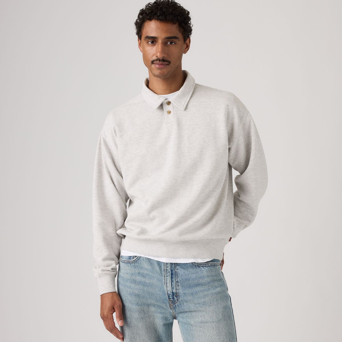 Leo Rugby Sweatshirt — Light Gray Heather Bros - White