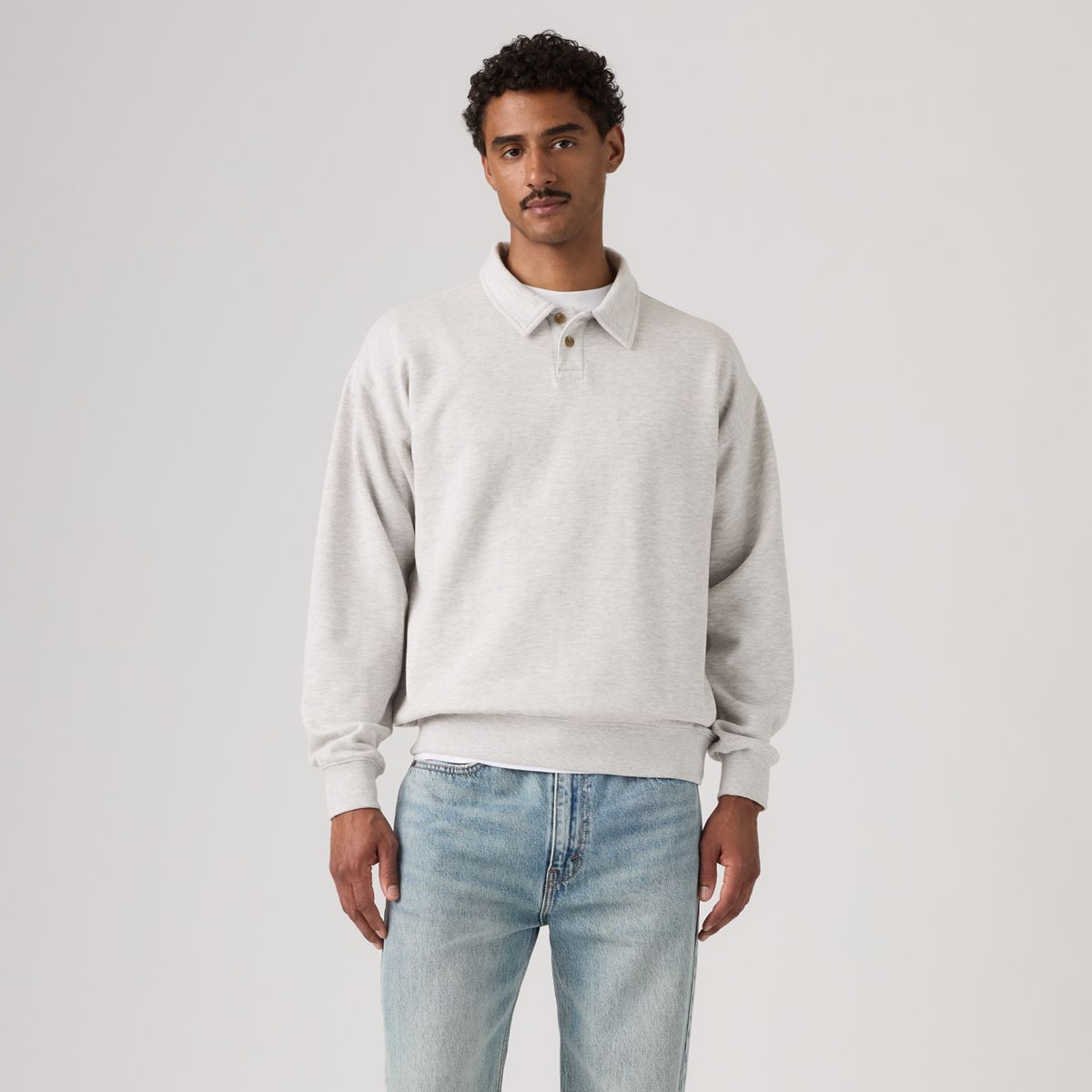 Leo Rugby Sweatshirt — Light Gray Heather Bros - White
