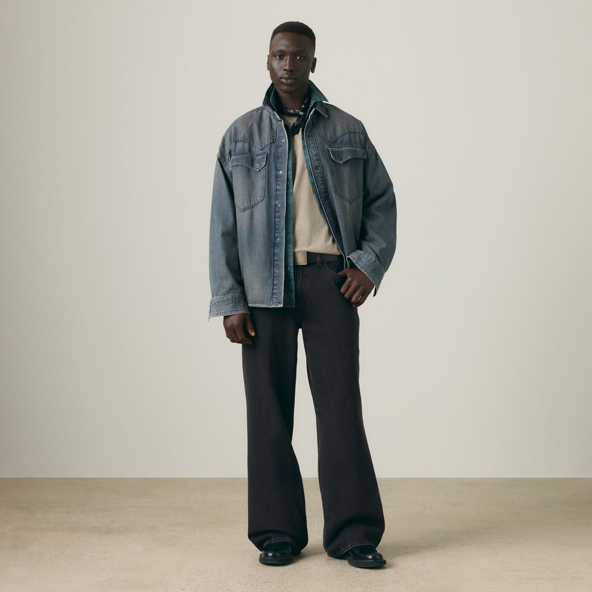 Lenox Loose Western Overshirt — Late Night Drives - Dark Wash