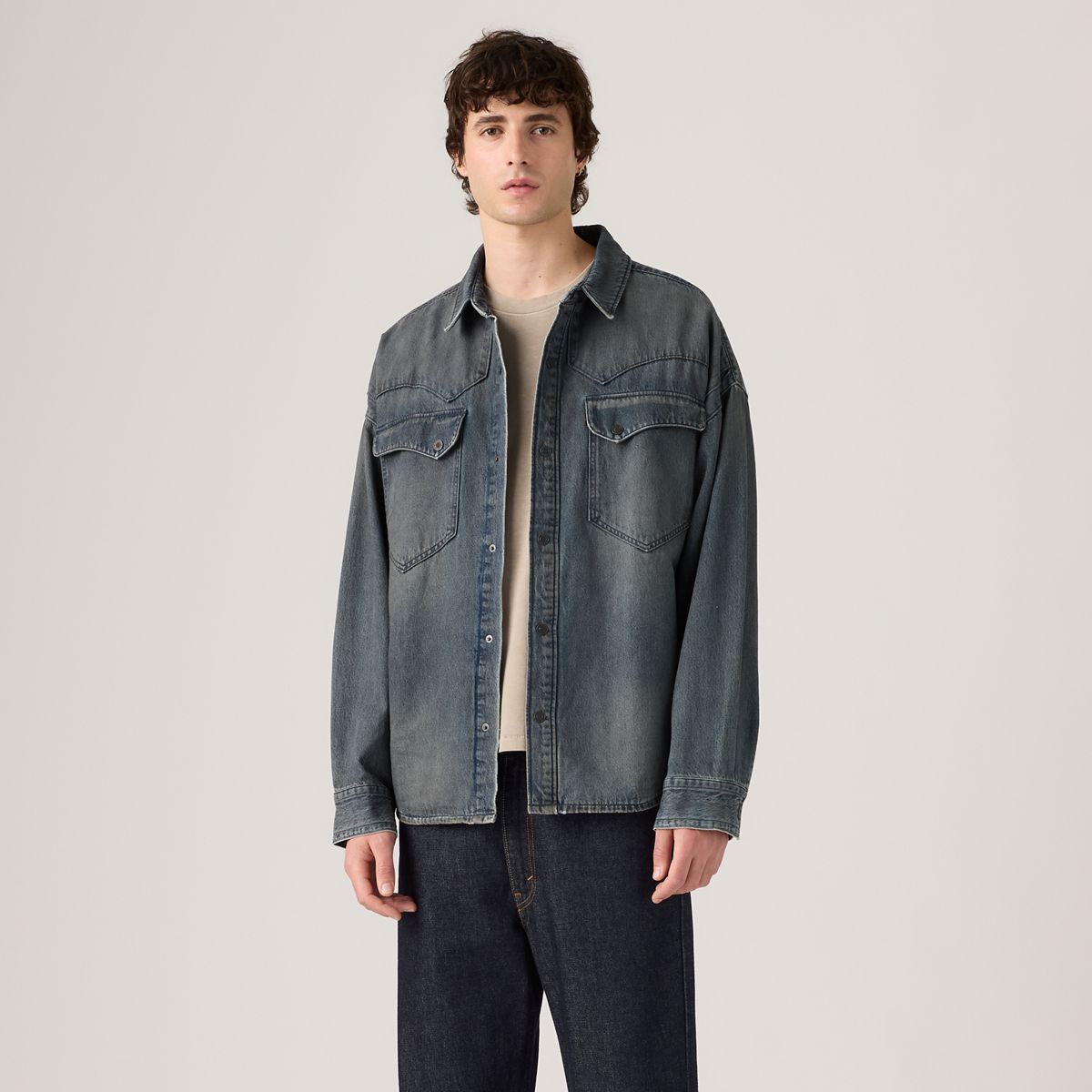 Lenox Loose Western Overshirt — Late Night Drives - Dark Wash