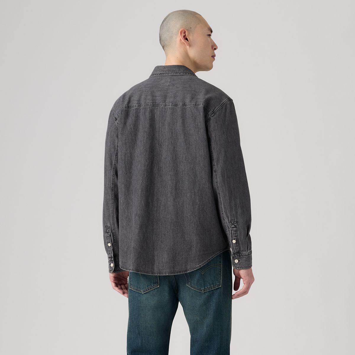 Mariposa Relaxed Denim Worker Shirt — Shirley Washed Black - Black